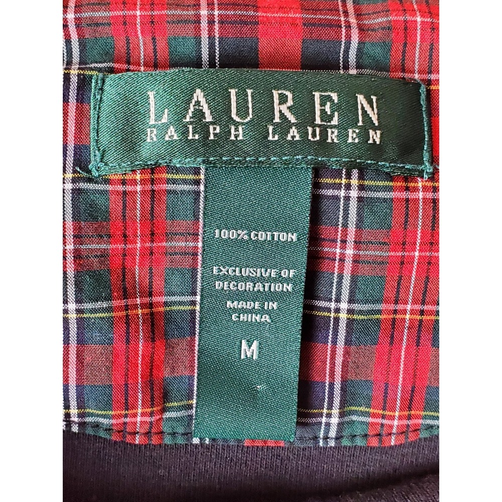 Ralph Lauren Tartan Plaid Ruffle Black Cotton Henley Women's Medium Embroidered - Picture 6 of 7